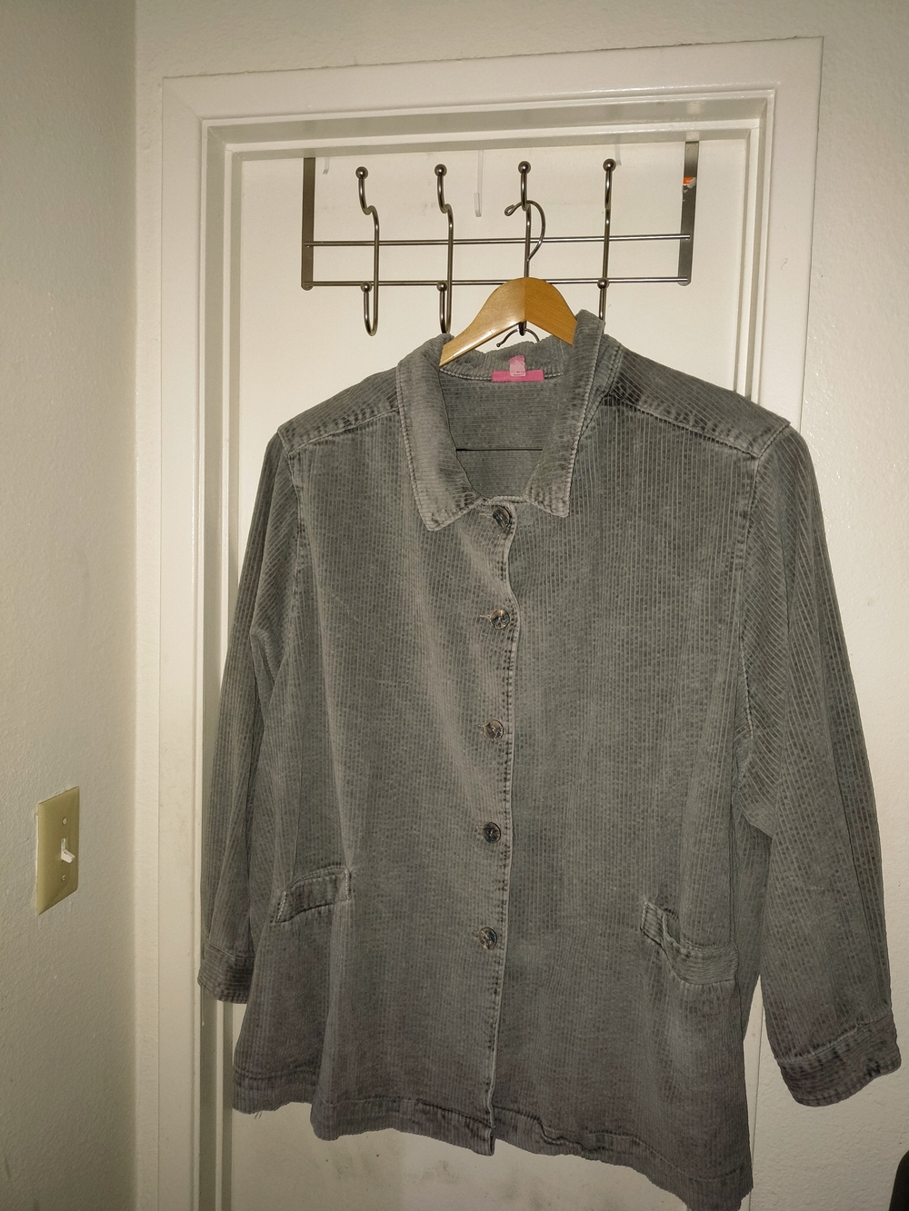 Woman Within Gray Corduroy Button-Front Shirt Jacket